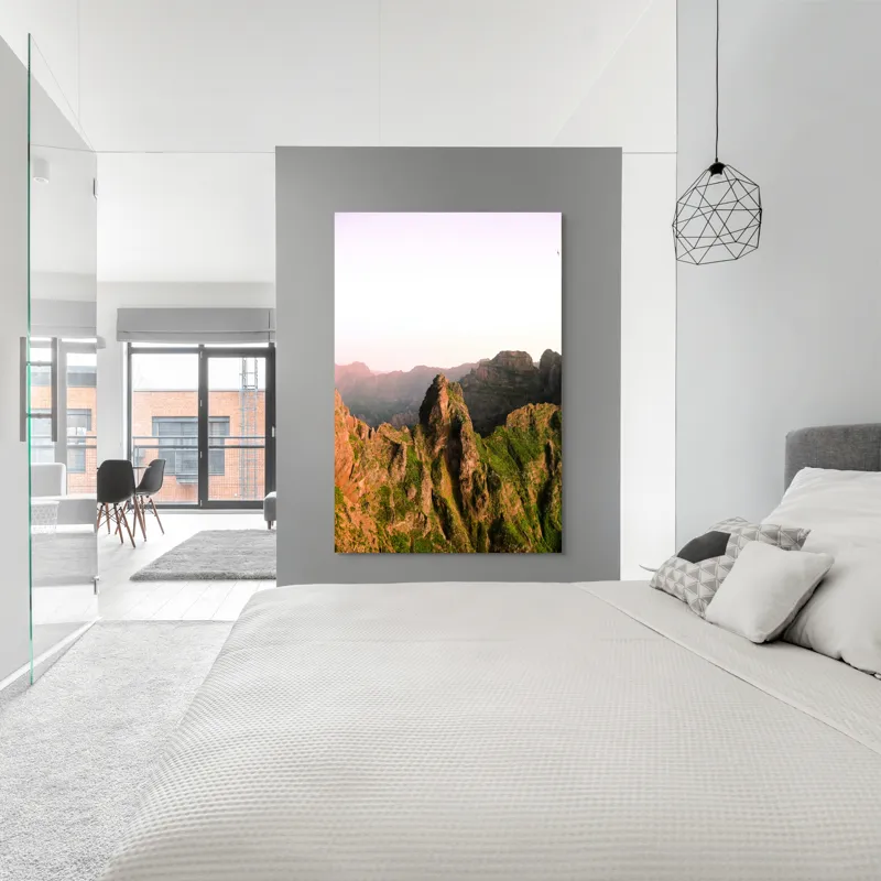 Tablou Canvas, "Vârfuri impresionante sub cerul luminos", Piatre, Munți, Verdeață, Apusuri, Vârfuri, Natură, Peisaj, Stânci, Orizonturi, Frumusețe, 100 x 150 cm – poza 5