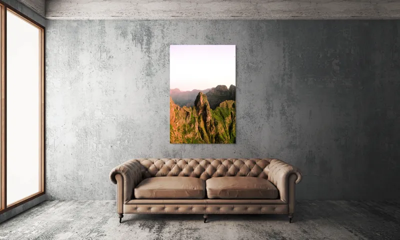 Tablou Canvas, "Vârfuri impresionante sub cerul luminos", Piatre, Munți, Verdeață, Apusuri, Vârfuri, Natură, Peisaj, Stânci, Orizonturi, Frumusețe, 100 x 150 cm – poza 6