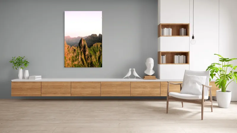 Tablou Canvas, "Vârfuri impresionante sub cerul luminos", Piatre, Munți, Verdeață, Apusuri, Vârfuri, Natură, Peisaj, Stânci, Orizonturi, Frumusețe, 100 x 150 cm – poza 8