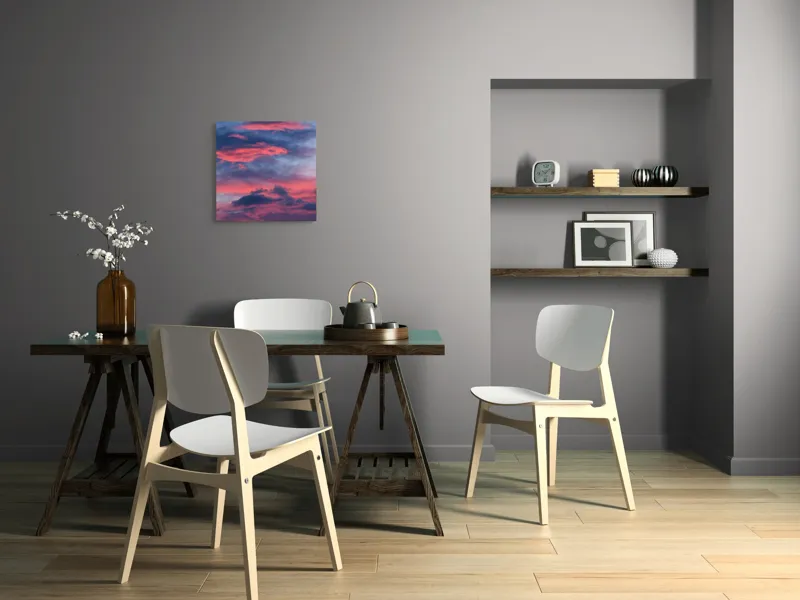 Tablou Canvas, "Apus de foc în amurgul cerului", Roz, Albastru, Nor, Apus, Dramatic, Cer, Magie, Contrast, Umbre, Lumină, 50 x 50 cm – poza 8