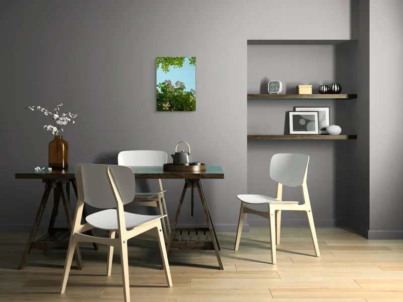 Tablou Canvas, "Flori delicate sub cer senin", Flori, Frunze, Cer, Verde, Albastru, Primăvară, Natură, Delicat, Liniște, 39 x 54 cm – poza 7