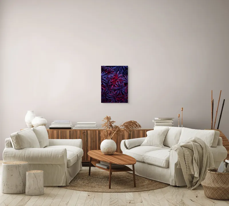 Tablou Canvas, "Frumusețea plină de culoare a naturii", Picături, Frunze, Roșu, Mov, Textură, Contrast, Natură, Apă, Vegetație, Umbre, 39 x 54 cm – poza 5