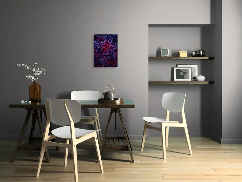 Tablou Canvas, "Frumusețea plină de culoare a naturii", Picături, Frunze, Roșu, Mov, Textură, Contrast, Natură, Apă, Vegetație, Umbre, 39 x 54 cm – poza 7