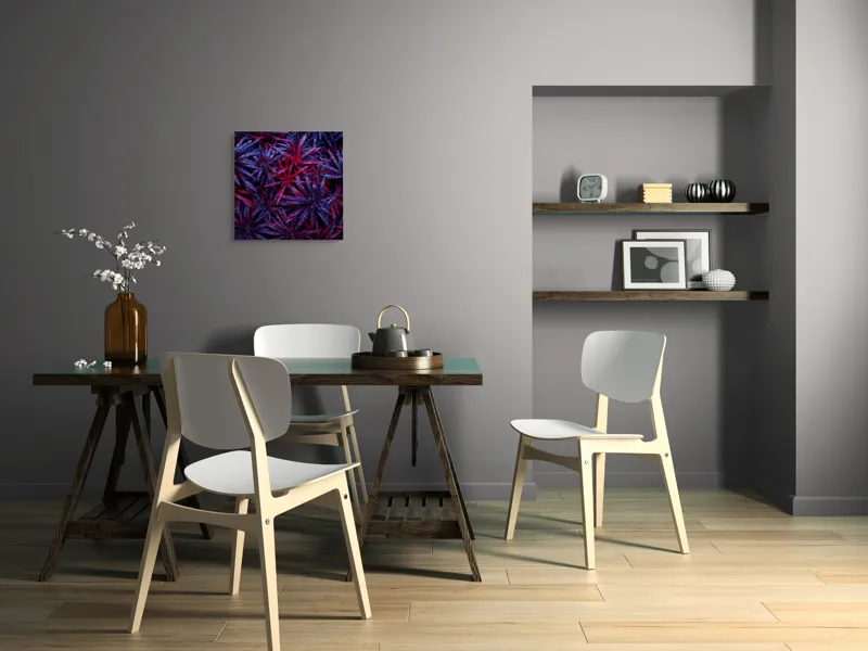 Tablou Canvas, "Frumusețea plină de culoare a naturii", Picături, Frunze, Roșu, Mov, Textură, Contrast, Natură, Apă, Vegetație, Umbre, 50 x 50 cm – poza 8