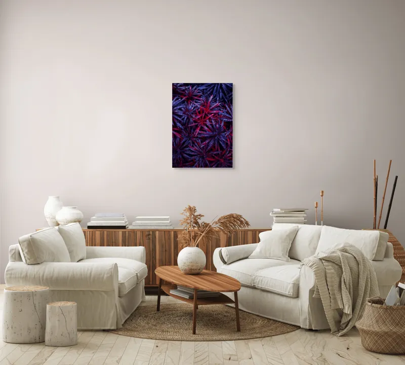 Tablou Canvas, "Frumusețea plină de culoare a naturii", Picături, Frunze, Roșu, Mov, Textură, Contrast, Natură, Apă, Vegetație, Umbre, 50 x 70 cm – poza 4