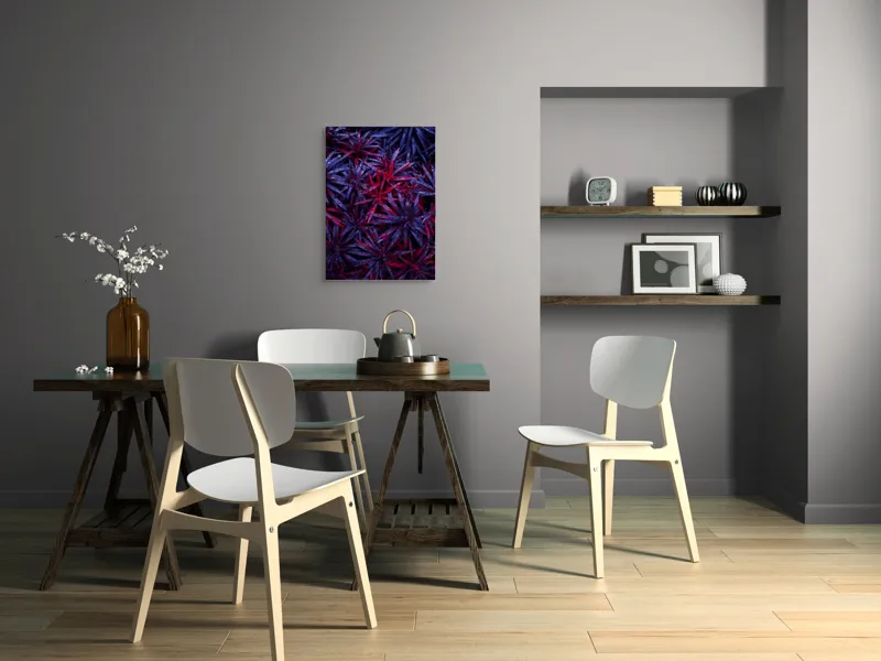 Tablou Canvas, "Frumusețea plină de culoare a naturii", Picături, Frunze, Roșu, Mov, Textură, Contrast, Natură, Apă, Vegetație, Umbre, 50 x 70 cm – poza 5