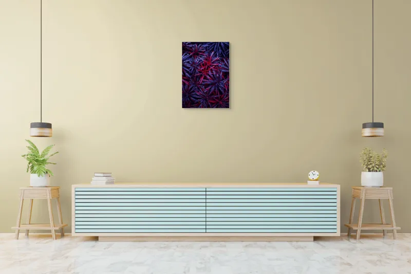 Tablou Canvas, "Frumusețea plină de culoare a naturii", Picături, Frunze, Roșu, Mov, Textură, Contrast, Natură, Apă, Vegetație, Umbre, 50 x 70 cm – poza 6