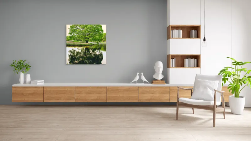 Tablou Canvas, "Copacul singuratic și reflecția sa", Frumusețe, Reflectare, Natură, Verdeață, Liniște, Armonie, Serenitate, Echilibru, Peisaj, Vitalitate, 100 x 100 cm – poza 8