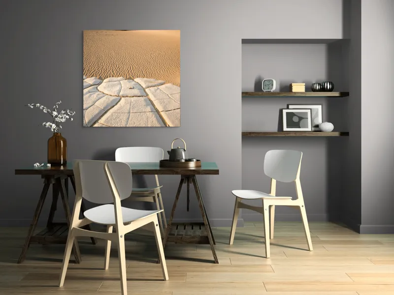 Tablou Canvas, "Căldură arzătoare în deșertul vast", Deșert, Dune, Singurătate, Arbuști, Crăpături, Textură, Liniște, Ariditate, 100 x 100 cm – poza 6
