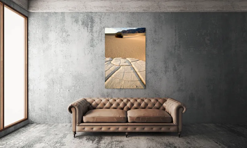 Tablou Canvas, "Căldură arzătoare în deșertul vast", Deșert, Dune, Singurătate, Arbuști, Crăpături, Textură, Liniște, Ariditate, 100 x 150 cm – poza 6