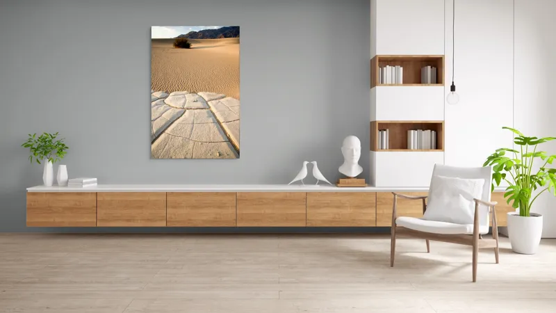 Tablou Canvas, "Căldură arzătoare în deșertul vast", Deșert, Dune, Singurătate, Arbuști, Crăpături, Textură, Liniște, Ariditate, 100 x 150 cm – poza 8