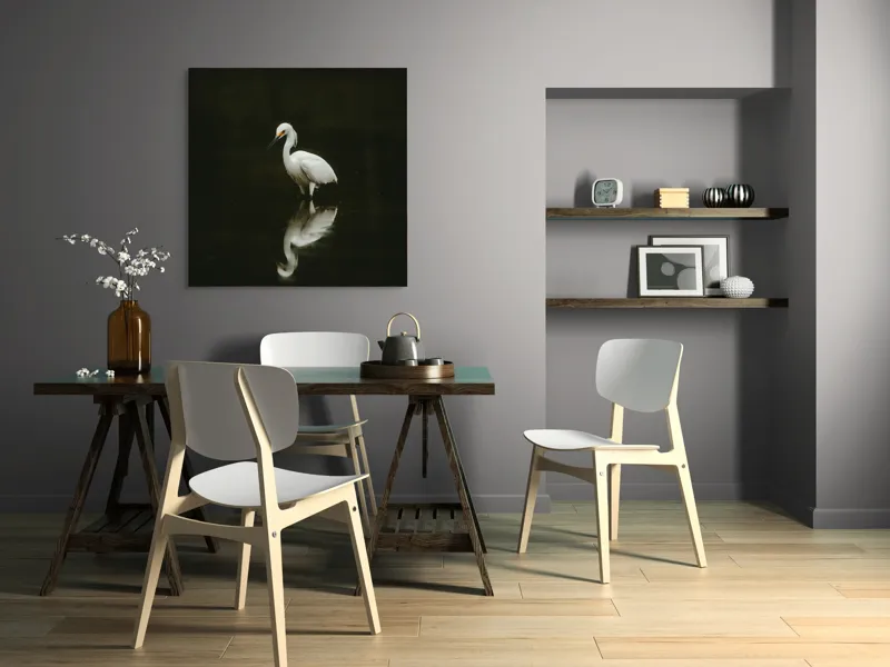 Tablou Canvas, "Egreta în liniștea nopții", Elegant, Reflecție, Serinătate, Natură, Simplitate, Liniște, Gratie, Păsare, Apă, Răgaz, 100 x 100 cm – poza 6