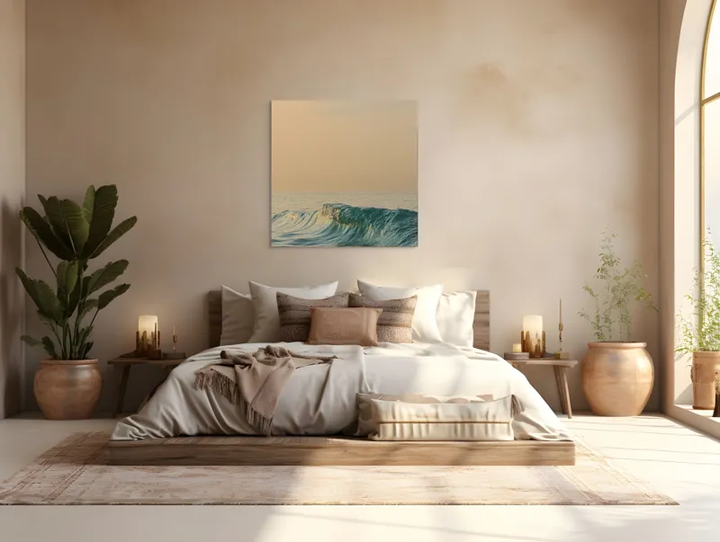 Tablou Canvas, "Valurile dimineții pe mare liniștită", Ocean, Valuri, Apus, Liniște, Reflexie, Horizon, Natură, 100 x 100 cm – poza 4