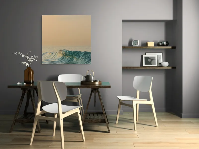 Tablou Canvas, "Valurile dimineții pe mare liniștită", Ocean, Valuri, Apus, Liniște, Reflexie, Horizon, Natură, 100 x 100 cm – poza 6