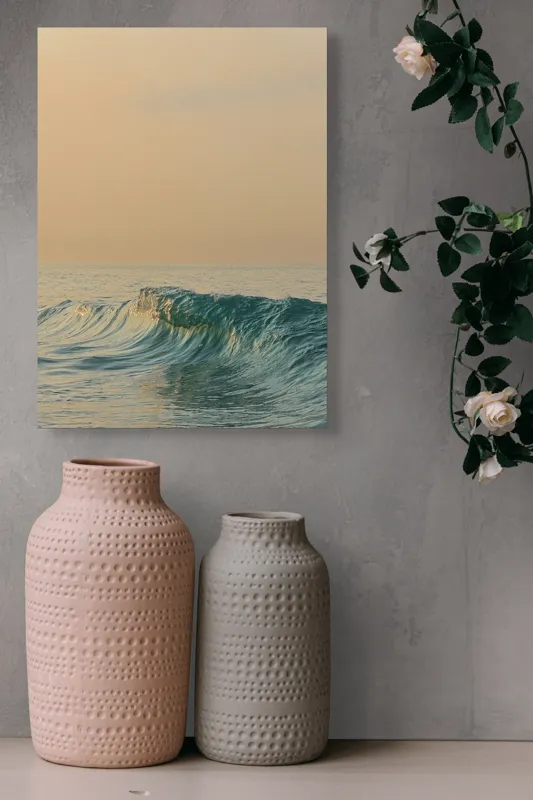 Tablou Canvas, "Valurile dimineții pe mare liniștită", Ocean, Valuri, Apus, Liniște, Reflexie, Horizon, Natură, 39 x 54 cm – poza 6