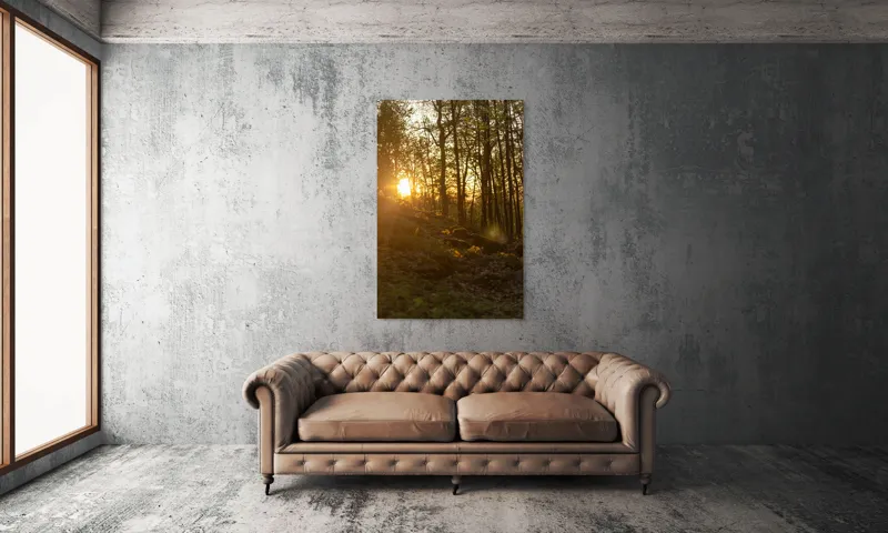 Tablou Canvas, "Apus luminând pădurea de primăvară", Apus, Copaci, Lumina, Pădure, Seară, Natură, Raze, Verdeață, 100 x 150 cm – poza 6