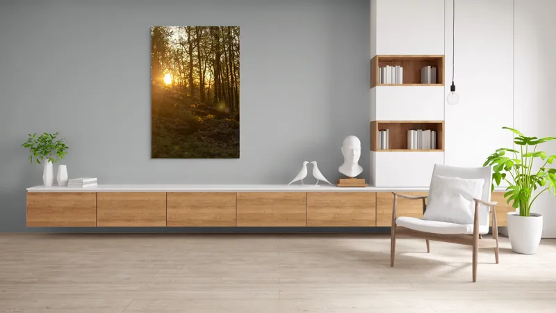 Tablou Canvas, "Apus luminând pădurea de primăvară", Apus, Copaci, Lumina, Pădure, Seară, Natură, Raze, Verdeață, 100 x 150 cm – poza 8