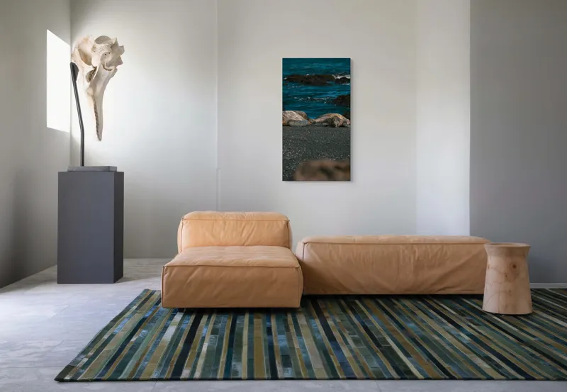Tablou Canvas, "Țestoase odihnindu-se pe plajă neagră", Broască-Țestoasă, Plajă, Ocean, Stânci, Nisip, Apus, Relaxare, Natură, 50 x 90 cm – poza 5