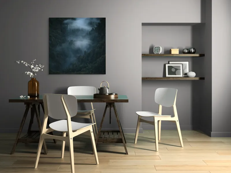 Tablou Canvas, "Misterul pădurii învăluite în ceață", Mister, Melancolie, Pădure, Negură, Liniște, Adâncime, Umbre, Frunziș, Tainic, Rece, 100 x 100 cm – poza 6
