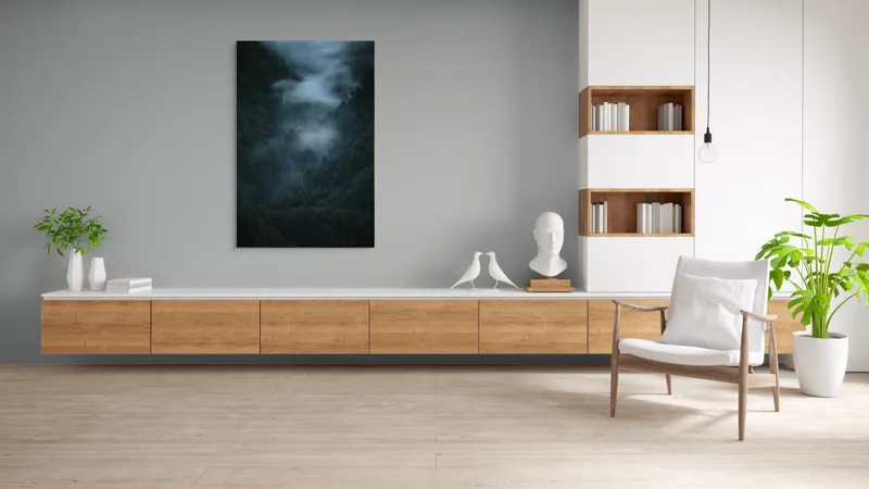 Tablou Canvas, "Misterul pădurii învăluite în ceață", Mister, Melancolie, Pădure, Negură, Liniște, Adâncime, Umbre, Frunziș, Tainic, Rece, 100 x 150 cm – poza 8