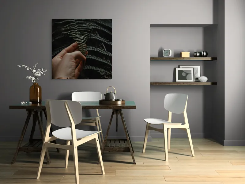 Tablou Canvas, "Mângâierea frunzei de ferigă verde", Frunză, Mână, Delicatețe, Natură, Verde, Lumină, Textură, Detaliu, 100 x 100 cm – poza 6