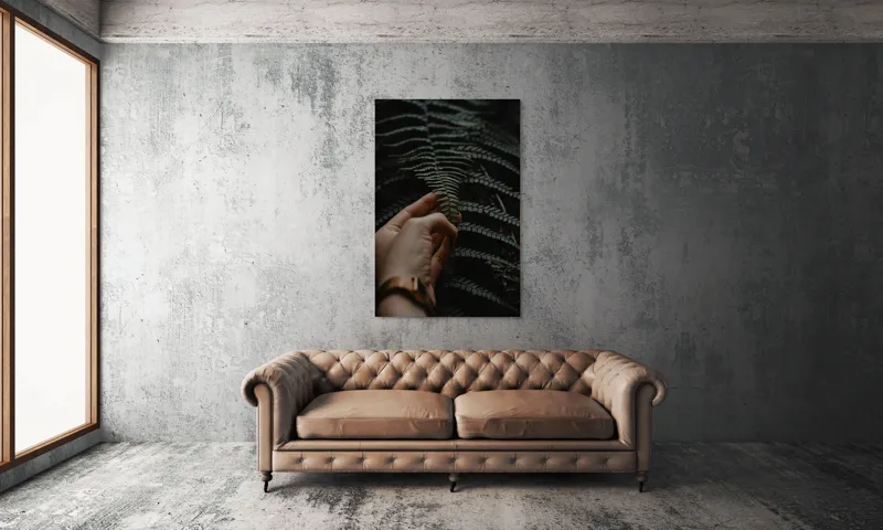 Tablou Canvas, "Mângâierea frunzei de ferigă verde", Frunză, Mână, Delicatețe, Natură, Verde, Lumină, Textură, Detaliu, 100 x 150 cm – poza 6