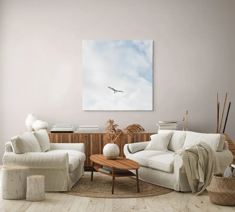 Tablou Canvas, "Pescăruș în zbor liber pe cer", Cer, Nori, Păsare, Zbor, Libertate, 100 x 100 cm – poza 3