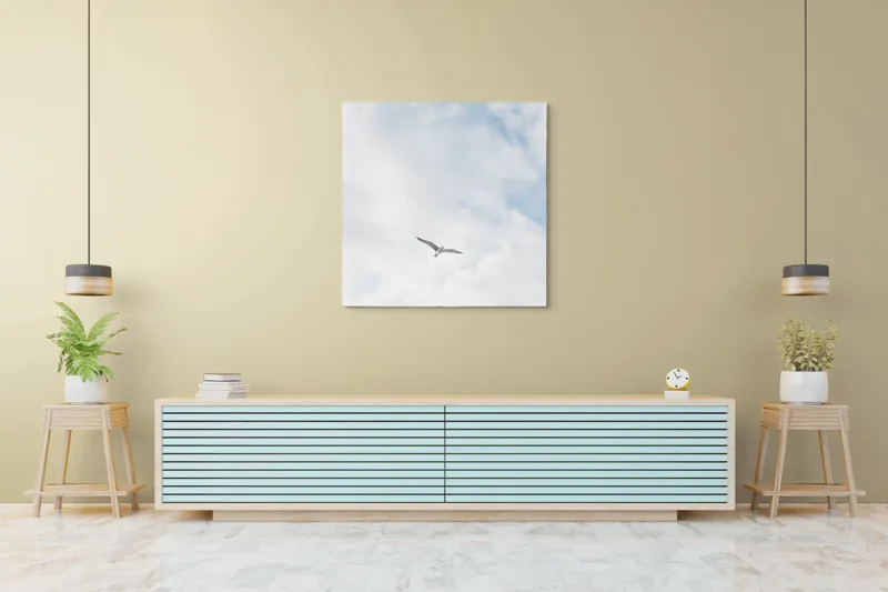 Tablou Canvas, "Pescăruș în zbor liber pe cer", Cer, Nori, Păsare, Zbor, Libertate, 100 x 100 cm – poza 5
