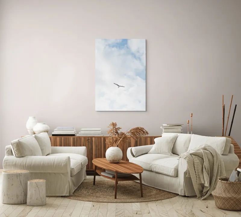 Tablou Canvas, "Pescăruș în zbor liber pe cer", Cer, Nori, Păsare, Zbor, Libertate, 70 x 100 cm – poza 4
