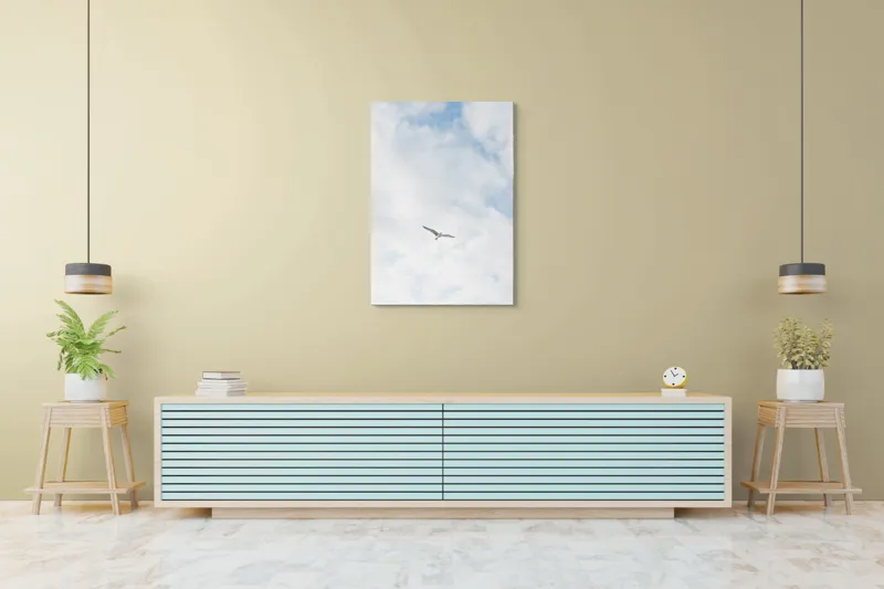 Tablou Canvas, "Pescăruș în zbor liber pe cer", Cer, Nori, Păsare, Zbor, Libertate, 70 x 100 cm – poza 5
