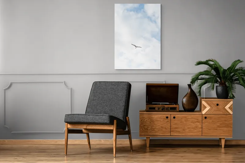 Tablou Canvas, "Pescăruș în zbor liber pe cer", Cer, Nori, Păsare, Zbor, Libertate, 70 x 100 cm – poza 6