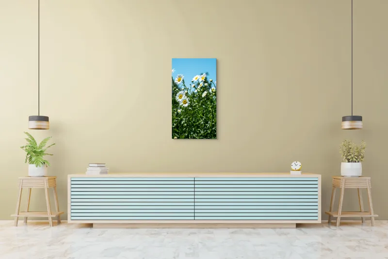 Tablou Canvas, "Margarete în bătaia vântului blând", Margarete, Cer, Verdeață, Lumină, Natură, Seninătate, Vitalitate, Prospețime, Veselie, Libertate, 50 x 90 cm – poza 6