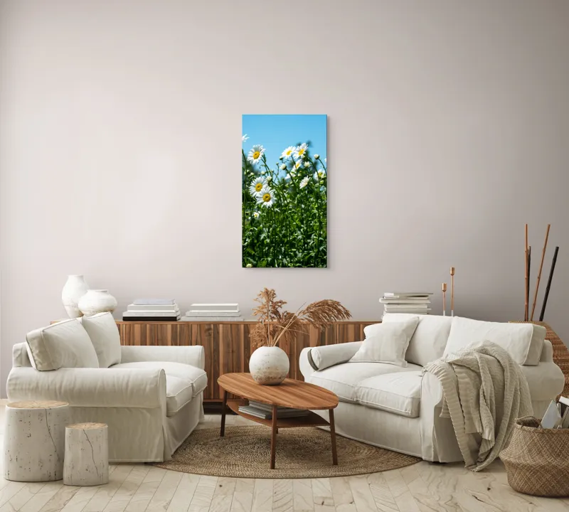 Tablou Canvas, "Margarete în bătaia vântului blând", Margarete, Cer, Verdeață, Lumină, Natură, Seninătate, Vitalitate, Prospețime, Veselie, Libertate, 50 x 90 cm – poza 7