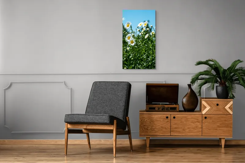 Tablou Canvas, "Margarete în bătaia vântului blând", Margarete, Cer, Verdeață, Lumină, Natură, Seninătate, Vitalitate, Prospețime, Veselie, Libertate, 50 x 90 cm – poza 8