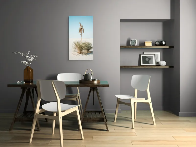 Tablou Canvas, "Solitar în deșertul alb nesfârșit", Deșert, Yucca, Cer, Nisip, Singurătate, Natură, Linie, Verde, Uscat, Solitar, Liniște, 50 x 90 cm – poza 4