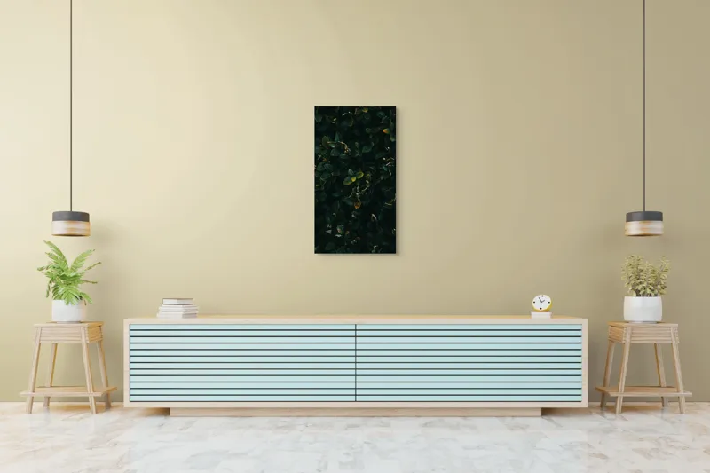 Tablou Canvas, "Frunziș dens în lumina amurgului", Frunziș, Verde, Întuneric, Natură, Textură, Răcoare, Umbră, Mister, Organic, Eleganță, 50 x 90 cm – poza 6