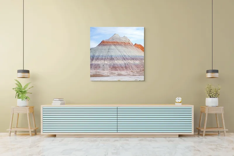 Tablou Canvas, "Roci vălurite în deșertul colorat", Munți, Straturi, Culoare, Deșert, Cer, Linii, Peisaj, Geologie, Forme, Natură, 100 x 100 cm – poza 5