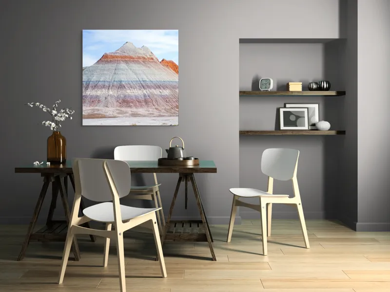 Tablou Canvas, "Roci vălurite în deșertul colorat", Munți, Straturi, Culoare, Deșert, Cer, Linii, Peisaj, Geologie, Forme, Natură, 100 x 100 cm – poza 6