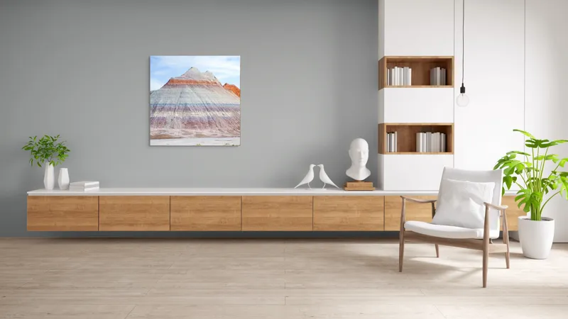 Tablou Canvas, "Roci vălurite în deșertul colorat", Munți, Straturi, Culoare, Deșert, Cer, Linii, Peisaj, Geologie, Forme, Natură, 100 x 100 cm – poza 8