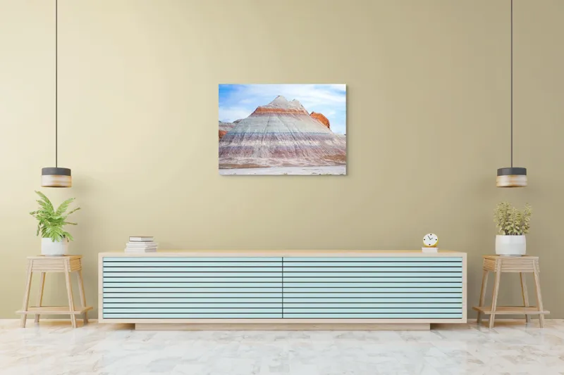 Tablou Canvas, "Roci vălurite în deșertul colorat", Munți, Straturi, Culoare, Deșert, Cer, Linii, Peisaj, Geologie, Forme, Natură, 100 x 70 cm – poza 4