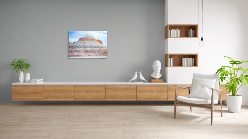 Tablou Canvas, "Roci vălurite în deșertul colorat", Munți, Straturi, Culoare, Deșert, Cer, Linii, Peisaj, Geologie, Forme, Natură, 100 x 70 cm – poza 6