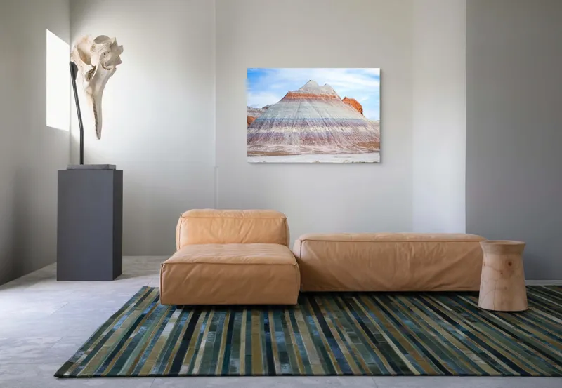 Tablou Canvas, "Roci vălurite în deșertul colorat", Munți, Straturi, Culoare, Deșert, Cer, Linii, Peisaj, Geologie, Forme, Natură, 100 x 70 cm – poza 7