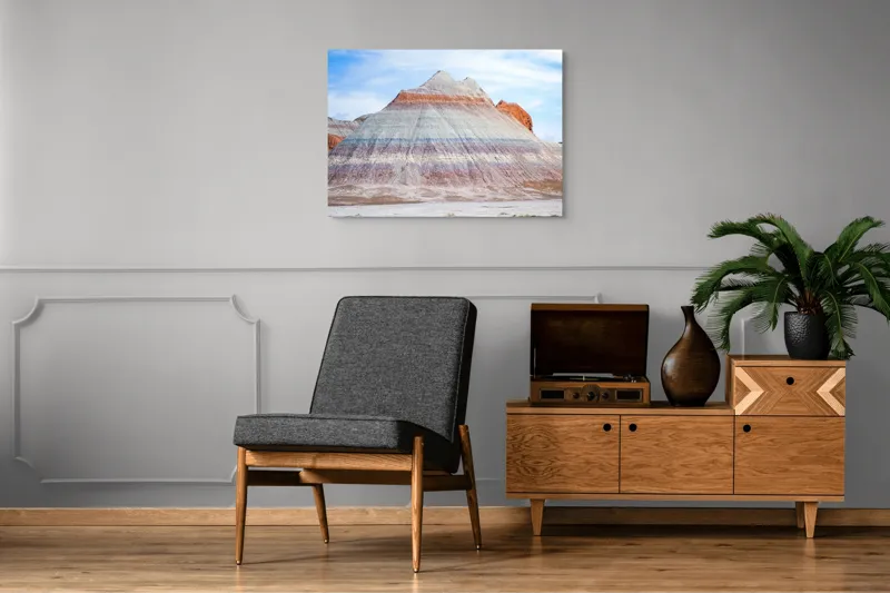 Tablou Canvas, "Roci vălurite în deșertul colorat", Munți, Straturi, Culoare, Deșert, Cer, Linii, Peisaj, Geologie, Forme, Natură, 100 x 70 cm – poza 8