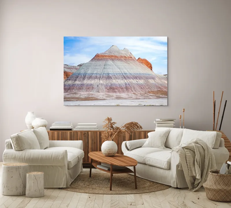Tablou Canvas, "Roci vălurite în deșertul colorat", Munți, Straturi, Culoare, Deșert, Cer, Linii, Peisaj, Geologie, Forme, Natură, 150 x 100 cm – poza 3