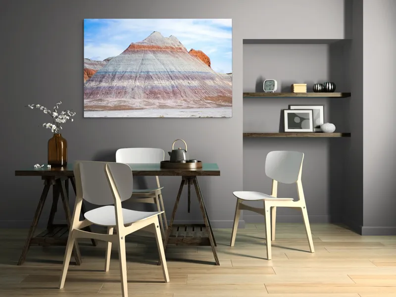 Tablou Canvas, "Roci vălurite în deșertul colorat", Munți, Straturi, Culoare, Deșert, Cer, Linii, Peisaj, Geologie, Forme, Natură, 150 x 100 cm – poza 5