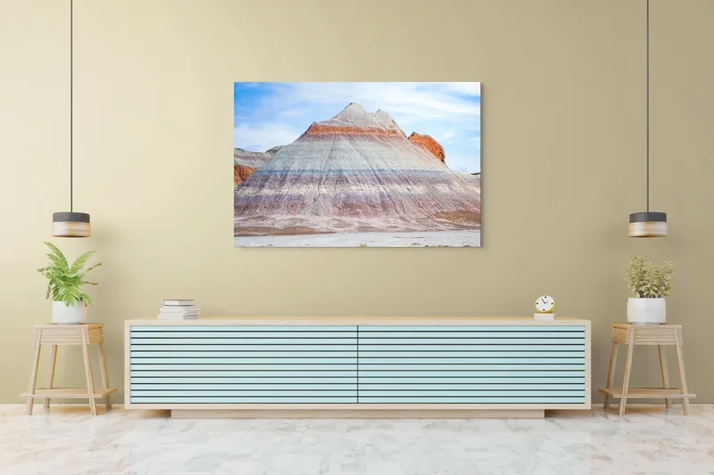 Tablou Canvas, "Roci vălurite în deșertul colorat", Munți, Straturi, Culoare, Deșert, Cer, Linii, Peisaj, Geologie, Forme, Natură, 150 x 100 cm – poza 6