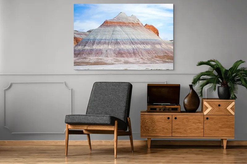 Tablou Canvas, "Roci vălurite în deșertul colorat", Munți, Straturi, Culoare, Deșert, Cer, Linii, Peisaj, Geologie, Forme, Natură, 150 x 100 cm – poza 8