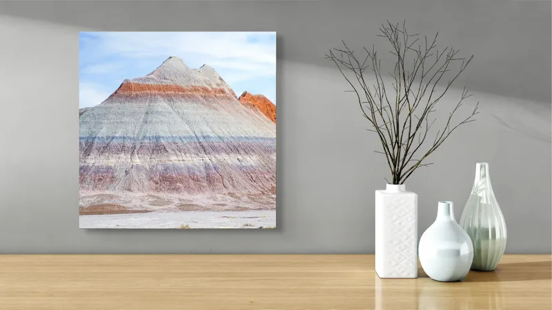 Tablou Canvas, "Roci vălurite în deșertul colorat", Munți, Straturi, Culoare, Deșert, Cer, Linii, Peisaj, Geologie, Forme, Natură, 50 x 50 cm – poza 3