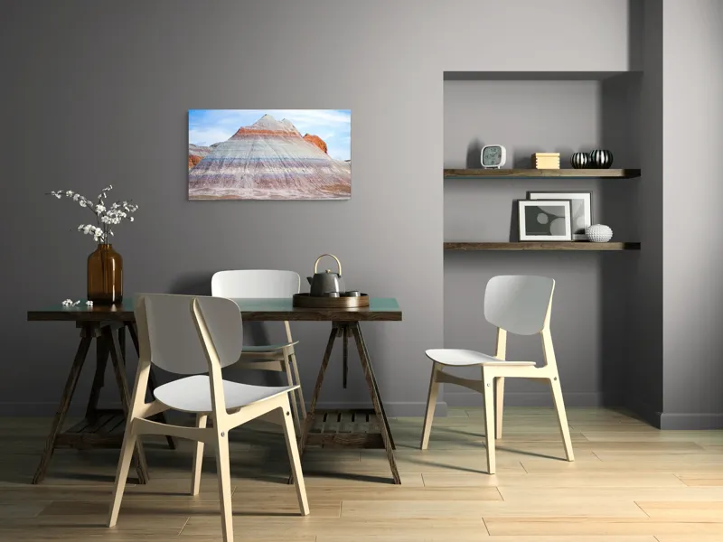 Tablou Canvas, "Roci vălurite în deșertul colorat", Munți, Straturi, Culoare, Deșert, Cer, Linii, Peisaj, Geologie, Forme, Natură, 90 x 50 cm – poza 3
