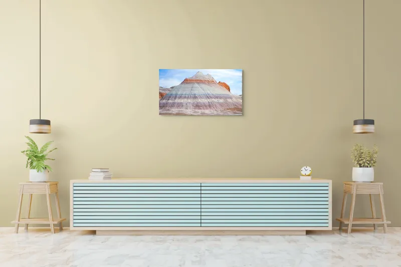 Tablou Canvas, "Roci vălurite în deșertul colorat", Munți, Straturi, Culoare, Deșert, Cer, Linii, Peisaj, Geologie, Forme, Natură, 90 x 50 cm – poza 5